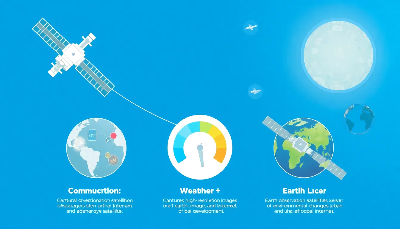 infographic showcasing different types of satellites and their uses.